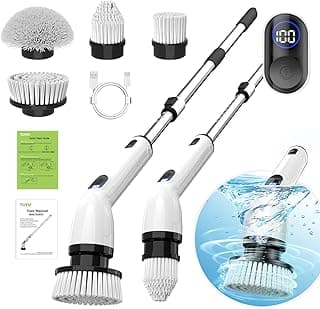 TUYU Electric Spin Scrubber, Full-Body IPX7 Waterproof Bathroom Scrubber with Power LCD Display, Adjustable Extension Handle, Cordless Show...