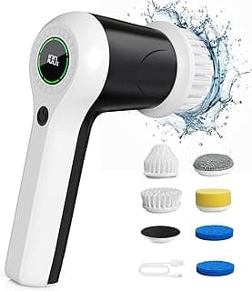 PUFTEM Electric Spin Scrubber, Cordless Shower Scrubber with Battery Level Display, 2 Speeds Electric Scrubber for Cleaning with 6 Replacea...