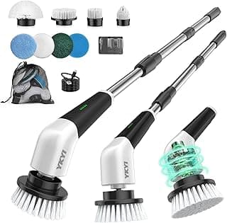 YKYI Electric Spin Scrubber, Cordless Power Scrubber Cleaning Tool with 8 Replaceable Heads and Extension Handle for Bathroom, Tub, Tile, F...