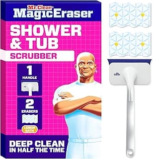 Mr. Clean Magic Eraser Shower & Tub Scrubber, Bathroom Cleaner, All in One Bathroom Cleaner, Lemon Starter Kit, 1 Scrubber & 2 Foaming Magi...